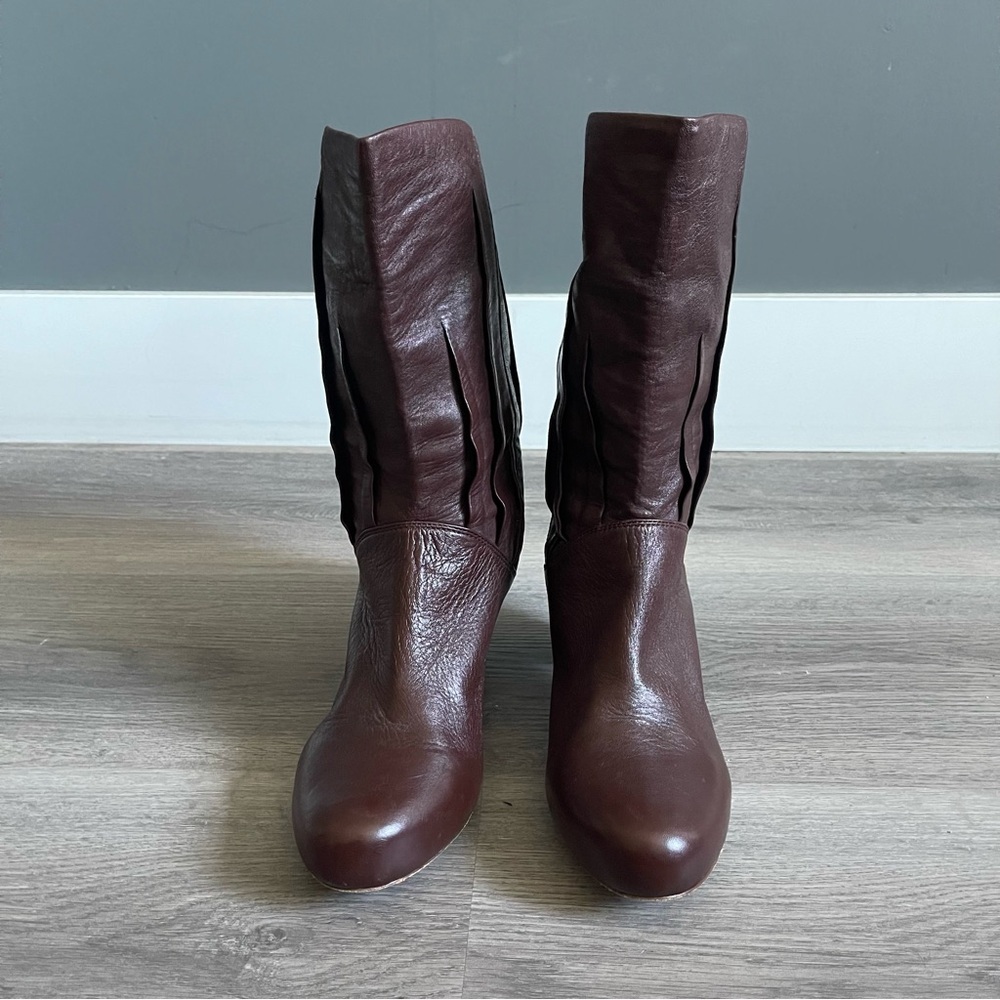 Frye Lisa 8L Pleated Leather Boots Oxblood Brown Cowboy Western Ranch Country - Picture 2 of 8